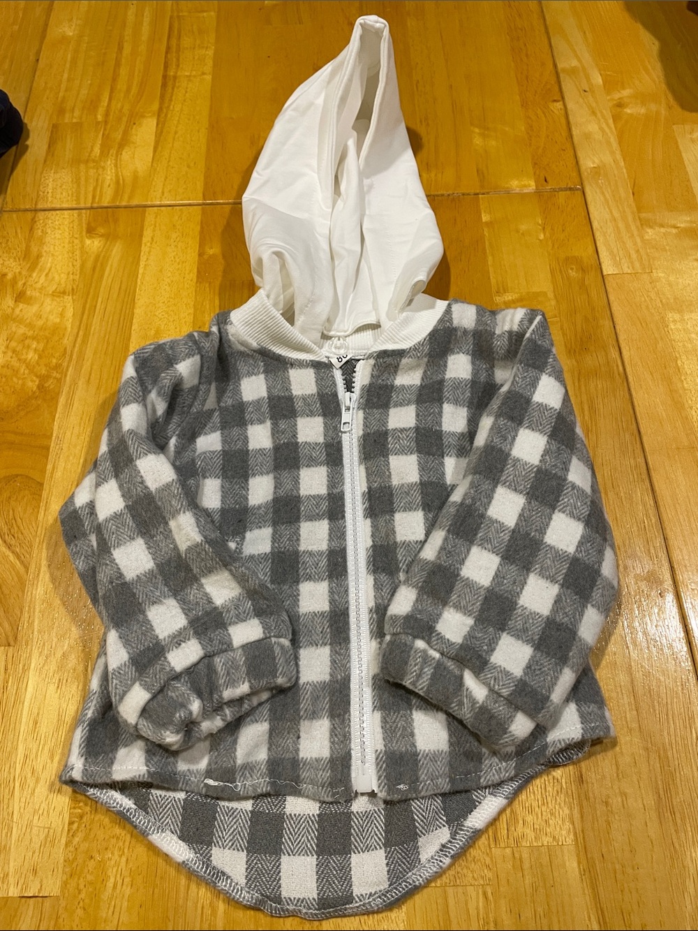 Toddler Hooded Zip Jacket - Gray & White Plaid